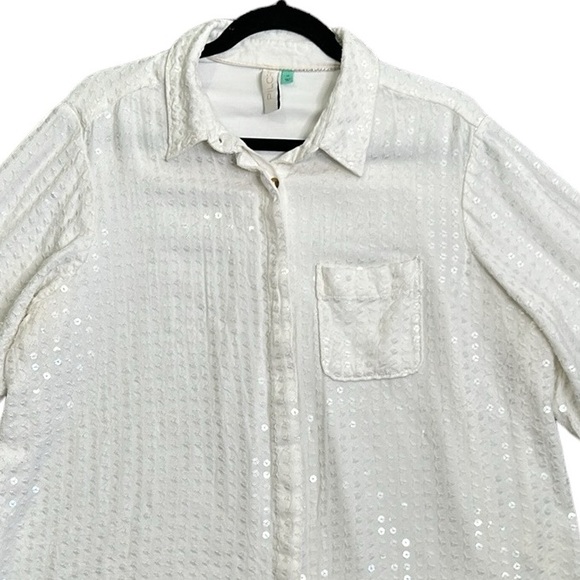 Anthropology pilcro white button down sequins top size 1x - Picture 10 of 11